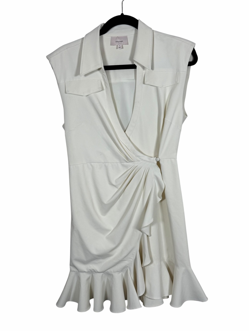cinq a sept Off-White Sleeveless Wrap Ruffle Mini Dress NWOT - Picture 5 of 7